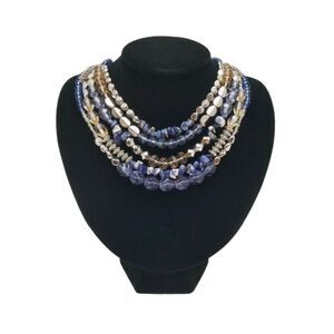 Juicy Couture Blue & Silvertone Multistrand Beaded‎ Statement Necklace 20" Boho